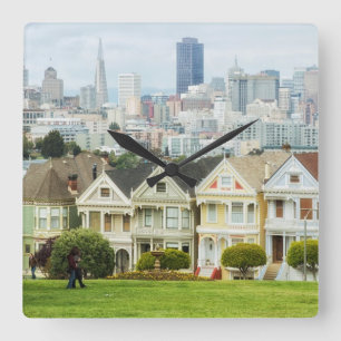 Painted Ladies, Victorian houses and skyline Square Wall Clock
