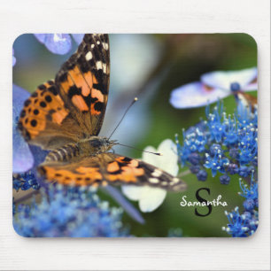 Painted Lady Butterfly on a Blue Hydrangea Mouse Mat