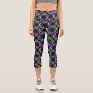 Painted Lady Butterfly On Aster Flower Abstract    Capri Leggings