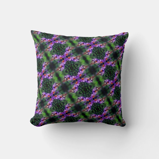 Painted Lady Butterfly On Aster Flower Abstract  Cushion (Front)