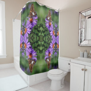 Painted Lady Butterfly On Aster Flower Abstract  Shower Curtain