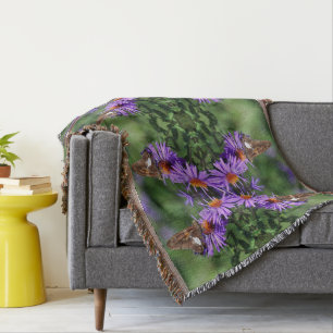 Painted Lady Butterfly On Aster Flower Abstract   Throw Blanket