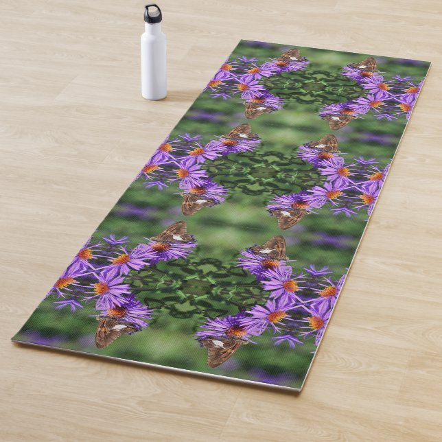 Painted Lady Butterfly On Aster Flower Abstract   Yoga Mat (In Situ)