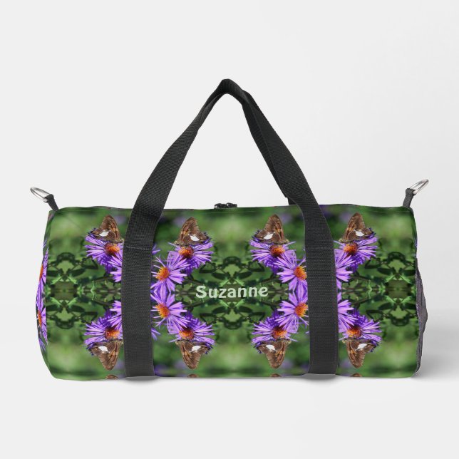 Painted Lady Butterfly On Flower Personalised Duffle Bag (Front)