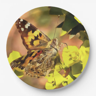 Painted Lady Butterfly on Myrtle Spurge Paper Plate