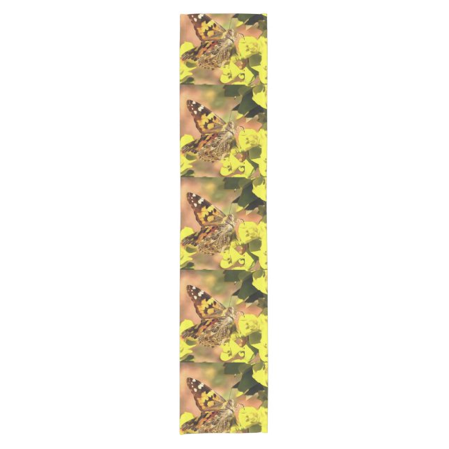 Painted Lady Butterfly on Myrtle Spurge  Short Table Runner (Front)
