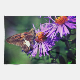 Painted Lady Butterfly On Wild Aster Flower  Tea Towel