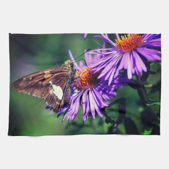 Painted Lady Butterfly On Wild Aster Flower  Tea Towel (Horizontal)