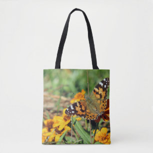 Painted Lady Butterfly on Zinnia Tote Bag