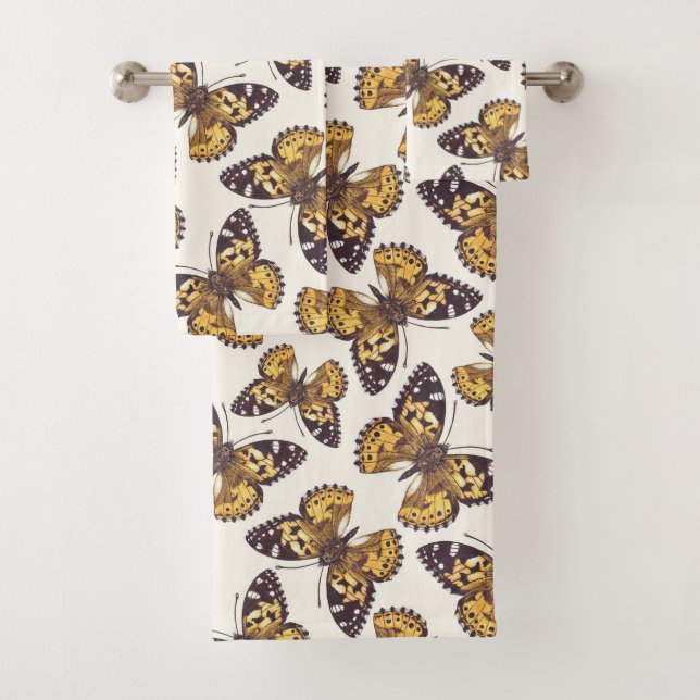 Painted lady butterfly pattern bath towel set (Insitu)