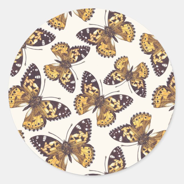 Painted lady butterfly pattern classic round sticker (Front)
