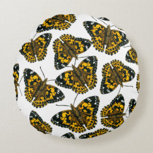 Painted lady butterfly pattern round cushion