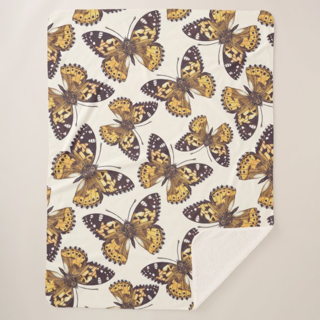 Painted lady butterfly pattern sherpa blanket (Front)