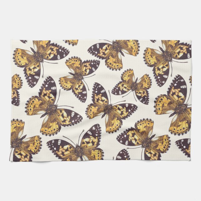 Painted lady butterfly pattern tea towel (Horizontal)