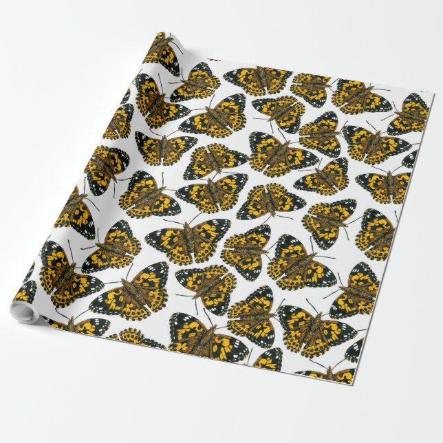 Painted lady butterfly pattern wrapping paper (Unrolled)