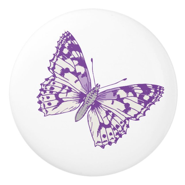 Painted lady butterfly purple inked art doorknob ceramic knob (Front)