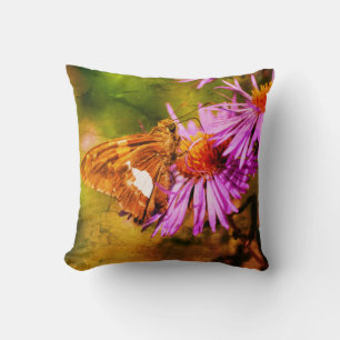 Painted Lady Butterfly Wild Aster Flower Abstract Cushion