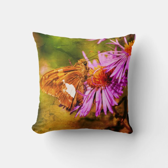 Painted Lady Butterfly Wild Aster Flower Abstract Cushion (Front)