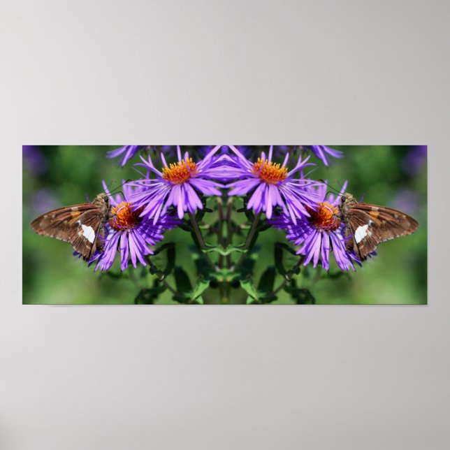 Painted Lady Butterfly Wildflower Mirror Abstract  Poster (Front)