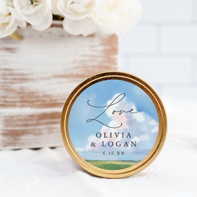 Painted Landscape Blue Sky Cloud Wedding Favor Classic Round Sticker (Creator Uploaded)