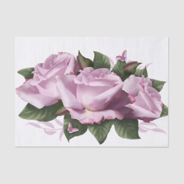 Painted Lavender Rose Flower Butterfly White Tissue Paper (Front)