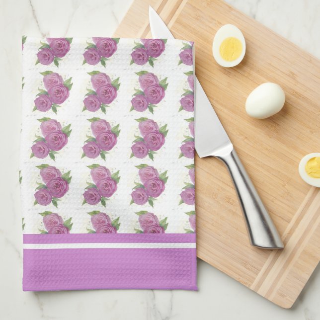 (painted) Lavender roses tea towel (Quarter Fold)