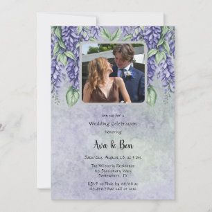 Painted Lavender Wisteria Floral Add Photo Wedding Invitation