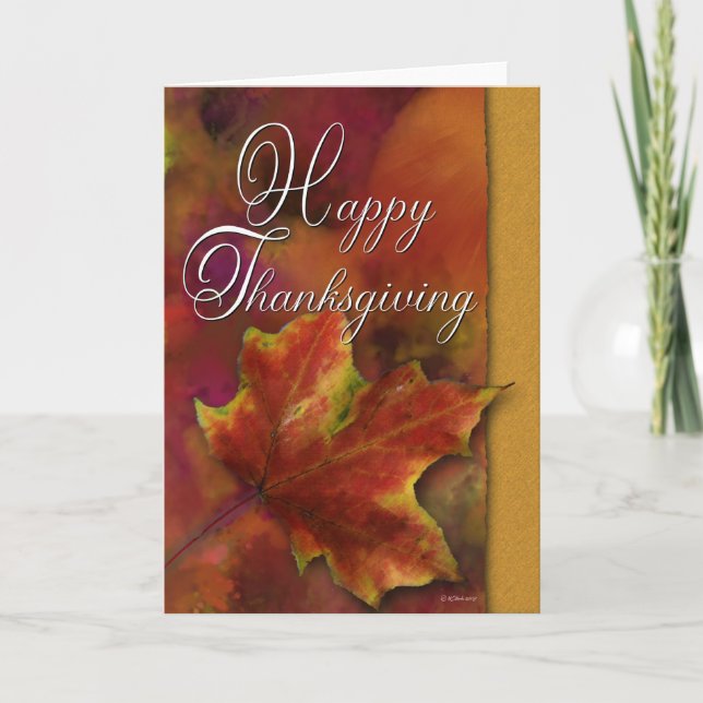 Painted leaf on Gold-Thanksgiving Holiday Card (Front)