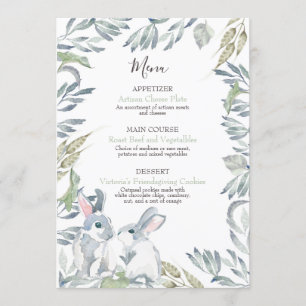 Painted Leaves and Watercolor Woodland Bunnies Menu