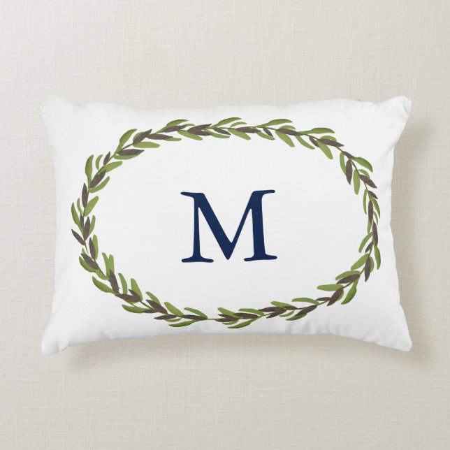 Painted leaves mongrammed pillow (Front)