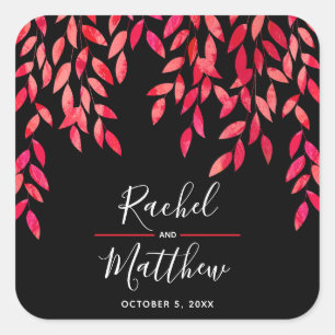 Painted Leaves on Black Square Sticker