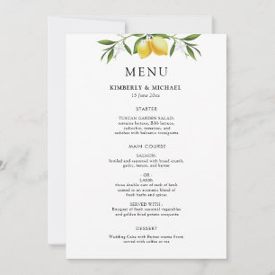 Painted lemons greenery foliage wedding menu invitation