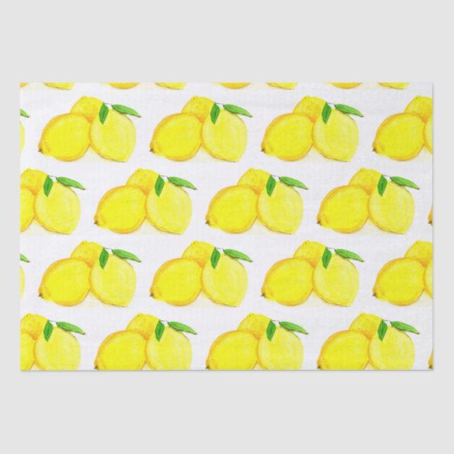 Painted Lemons Yellow Fruit Pattern Watercolor Tissue Paper (Front)