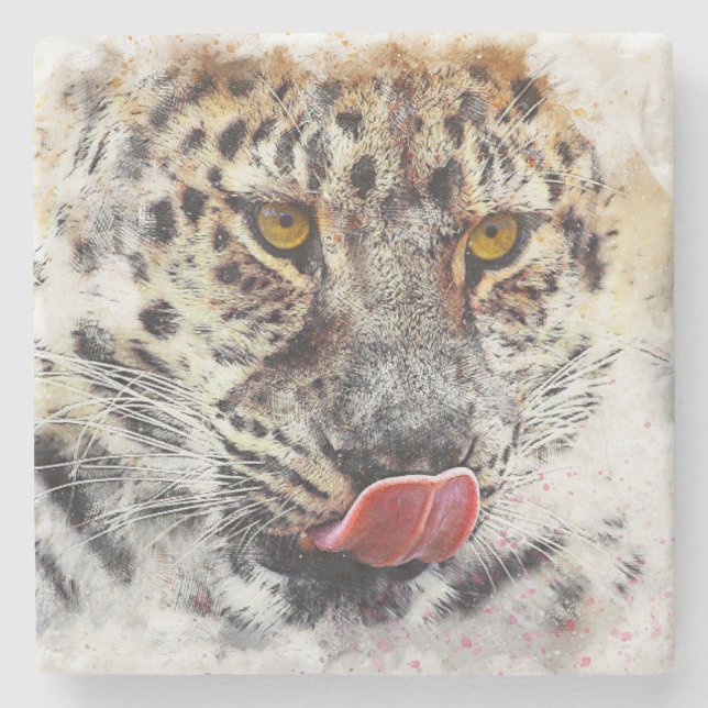 Painted Leopard Print Stone Coaster (Front)