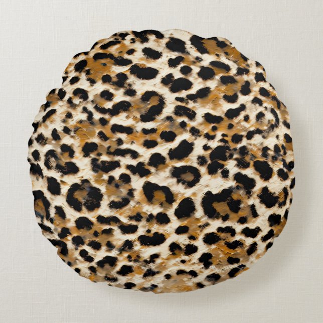Painted Leopard Round Cushion (Front)