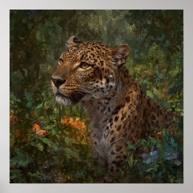 Painted Leopard with Butterflies in the Wild Poster (Front)