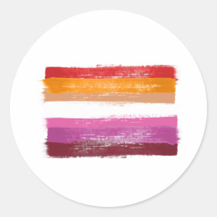 PAINTED LESBIAN PRIDE FLAG SUNSET STRIPES CLASSIC ROUND STICKER