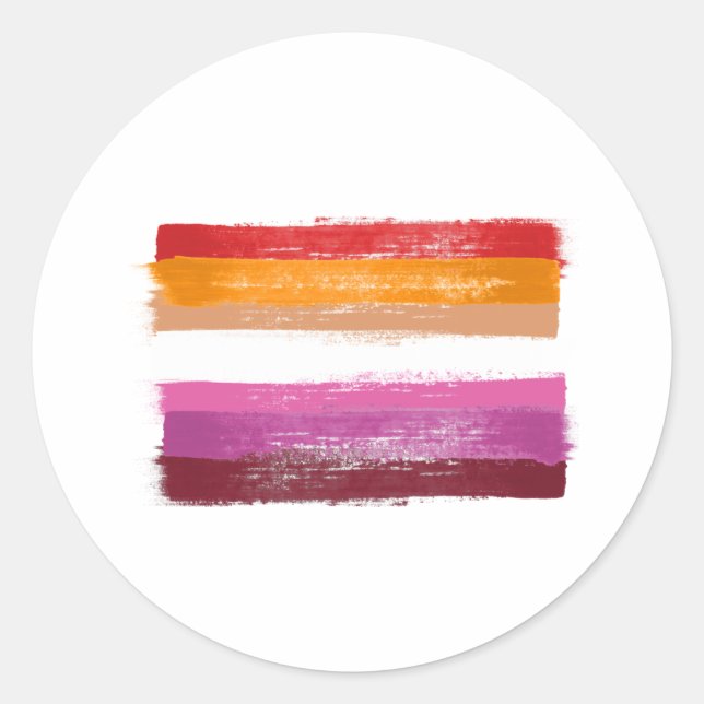 PAINTED LESBIAN PRIDE FLAG SUNSET STRIPES CLASSIC ROUND STICKER (Front)