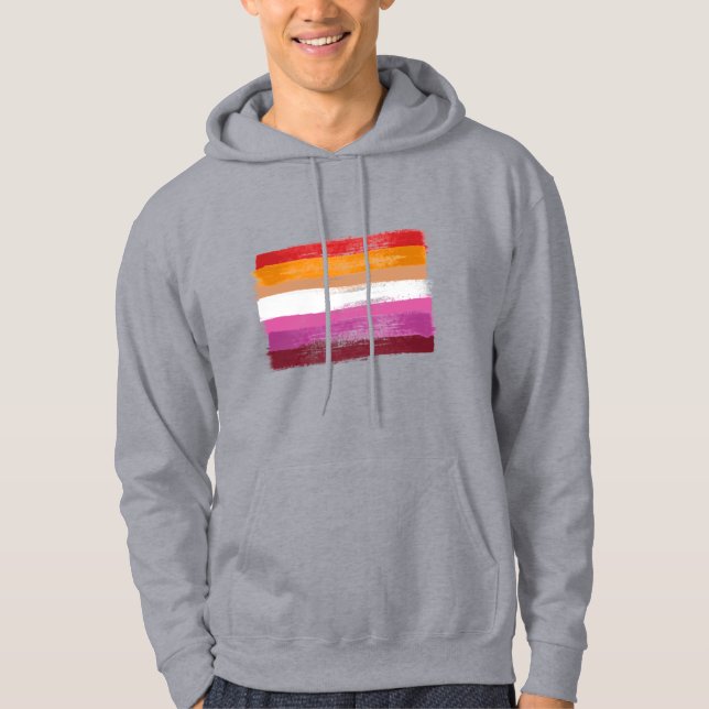 PAINTED LESBIAN PRIDE FLAG SUNSET STRIPES HOODIE (Front)