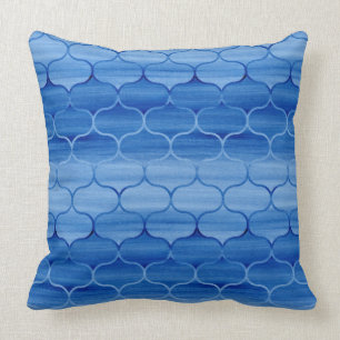 Painted Light and Dark Blue Ogee Pattern Cushion