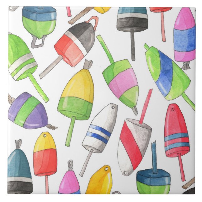 Painted Lobster Buoys Tile (Front)
