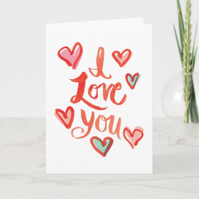 Painted Love and Hearts Anniversary Card (Front)