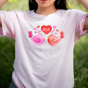 Painted love birds custom initials art t-shirt