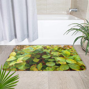 Painted lush green yellow plant bath mat