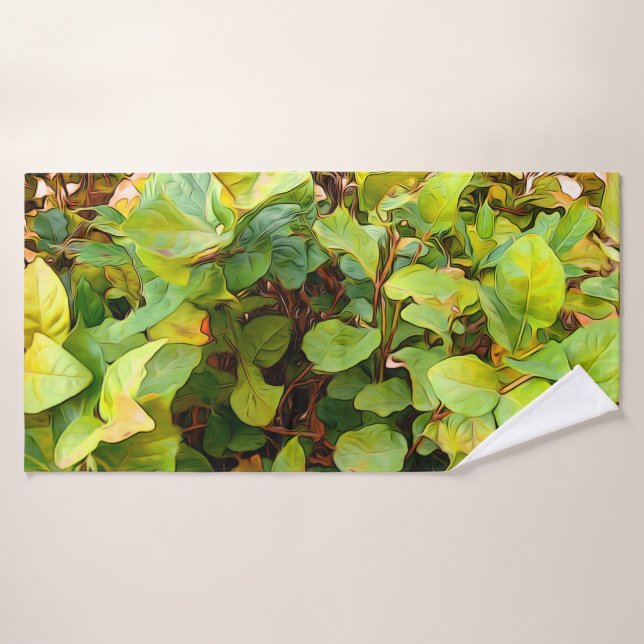 Painted lush green yellow plant bath towel set (Bath Towel)