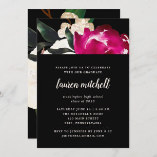 Painted Magnolia on Black   Grad Party Invitation