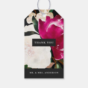 Painted Magnolia on Black Wedding Thank You Gift Tags