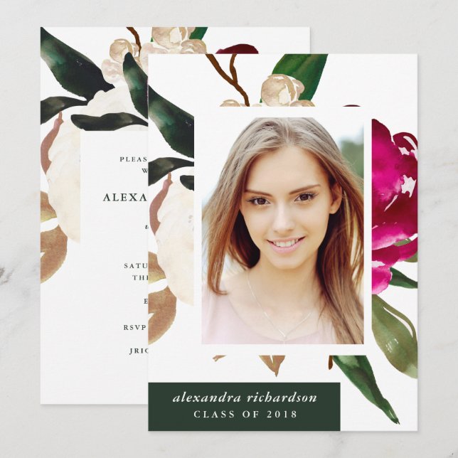 Painted Magnolia | Photo Graduation Party Invitation (Front/Back)