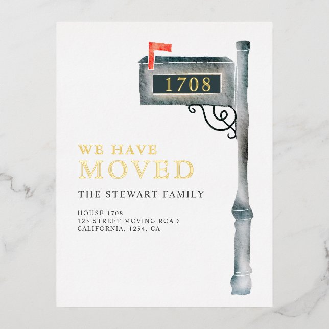Painted mailbox watercolor new home moving foil invitation postcard (Front)
