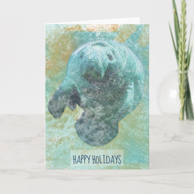 Painted Manatee Happy Holidays Card (Front)